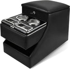 24L Center Console Between Seats for Minivans, SUVs & Trucks, 20"L x 9.65"W x 13.78"H Floor/Bench Seat Organizer with Locking Hidden Storage, Dual Cup Holders & Armrest, No-Drill Installation