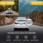 Fitcamx Front 2K+Rear 1080P Dash Cam Adapts for Honda Civic 2022-2026 (Grey Cover) Type R Si, Integrated OEM Look, Dual HD Video, Loop Recording, WiFi & APP, G-Sensor, Easy to Operate, 64GB Card