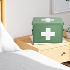 Flexzion Medicine Box, Home Pharmacy Box, 33 x 21 x 19 cm, Metal Medication Storage for Emergency, First Aid Cabinet, with Side Handles, Removable Tray & 5 Compartments, Green