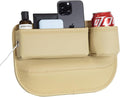 Car Seat Gap Filler Organizer with Cup Holders, Seat Gap Storage Box for Drinks, Phones, Keys, Sunglasses, Cards, and Small Essentials (Beige, Driver's Seat)