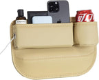 Car Seat Gap Filler Organizer with Cup Holders, Seat Gap Storage Box for Drinks, Phones, Keys, Sunglasses, Cards, and Small Essentials (Beige, Driver's Seat)