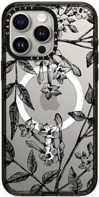 CASETiFY Impact Case for iPhone 15 Pro Max [8.2ft 4X Military Grade Drop Protection/Compatible with Magsafe] - Botanical Jasmine - Clear Black