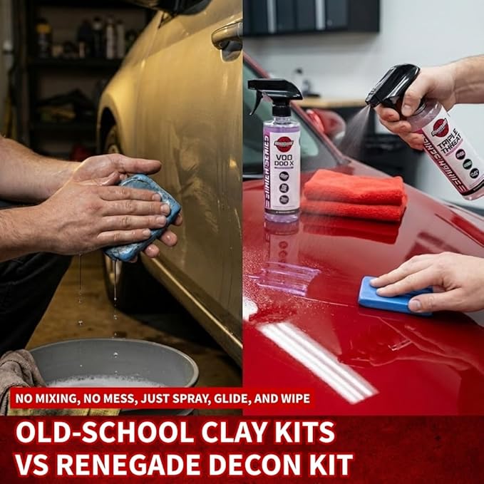 Renegade Paint Decon Kit – Clay Bar, Iron Remover, Detail Spray & Towels – 4-Step Paint Decontamination System for Cars, Trucks & Motorcycles