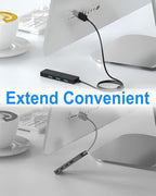 Aceele USB Hub 3.0 Splitter with 4ft Extension Long Cable Cord, 4-Port Ultra-Slim Multiport Expander for Desktop Computer PC, Laptop, Chromebook, Mac mini, iMac, PS4, Flash Drive Data and More