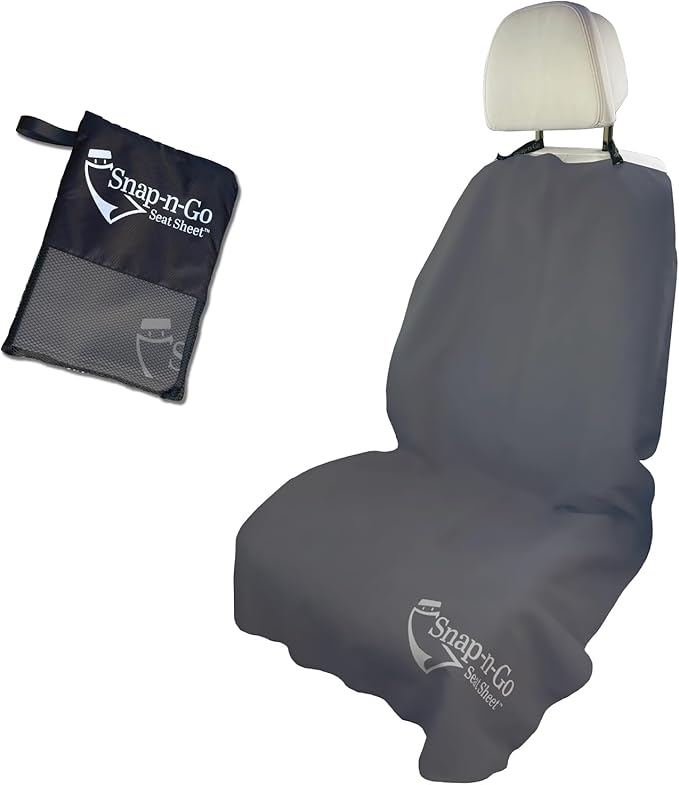 Car Seat Towel Cover After Gym Workout Yoga Pets: Snap-n-Go Seat Sheet™ Universal Fit with Headrest Post Straps, Quick-Dry Washable Sweat Protector for Car, Truck, SUV Interior Protection (Dark Gray)
