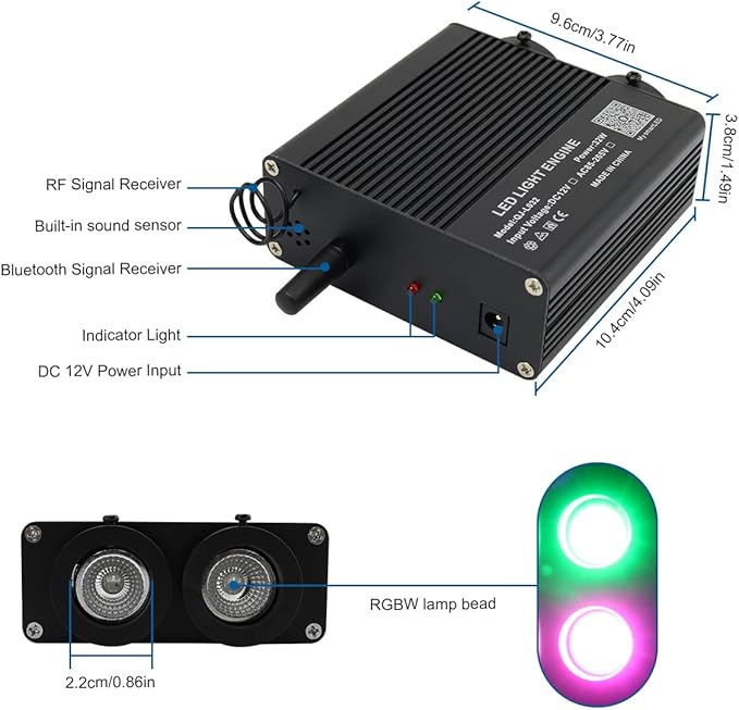 AKEPO New Version 32W Dual-Head 2 Light Color RGBW Fiber Optic Lights, 920pcs of Mixed Optical Fibers in 9.8ft+Small Size Music Activated Fiber Optic Star Ceiling Light for Home/Car Headliner Star