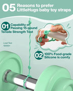 LittleHugs Toy Straps for Baby, Adjustable Toy Holder for Stroller Accessories, Silicone Tether Pacifier Clip, No Throw Travel Essential Leash for High Chair, Car Seat (3- Pack)