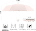 BAODINI Small UV Protection Travel Umbrella Compact for Rain and Sun UPF 50+ Windproof Portable 42 inch Umbrella for Women and Men