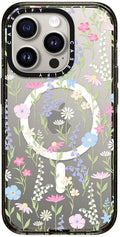 CASETiFY Impact iPhone 15 Pro Case [4X Military Grade Drop Tested / 8.2ft Drop Protection/Compatible with Magsafe] - Flower Prints - Pink Pastel Cute Floral - Clear Black