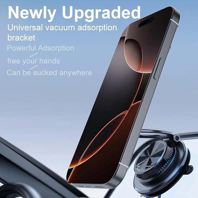 360 Adjustable Vacuum Magnetic Phone Holder [ 96+LBS Suction & 2800gf Magnetic ], Foldable Portable Suction Cup Magnetic Car Phone Holder, Car Phone Mount for iPhone 17/16/15/14/13/12 Series