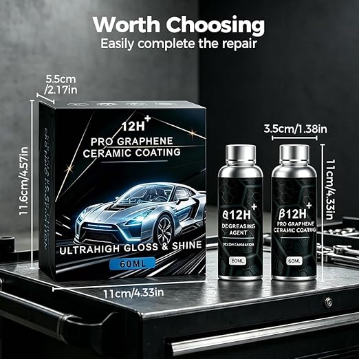 Ceramic Car Coating Kit - Crystal Serum, 100ML Advanced Graphene Ceramic Coating, 9H Hardness Graphene Coating for Auto Car Detailing, Gloss Hydrophobicity Anti Scratch (Black 2 Set)