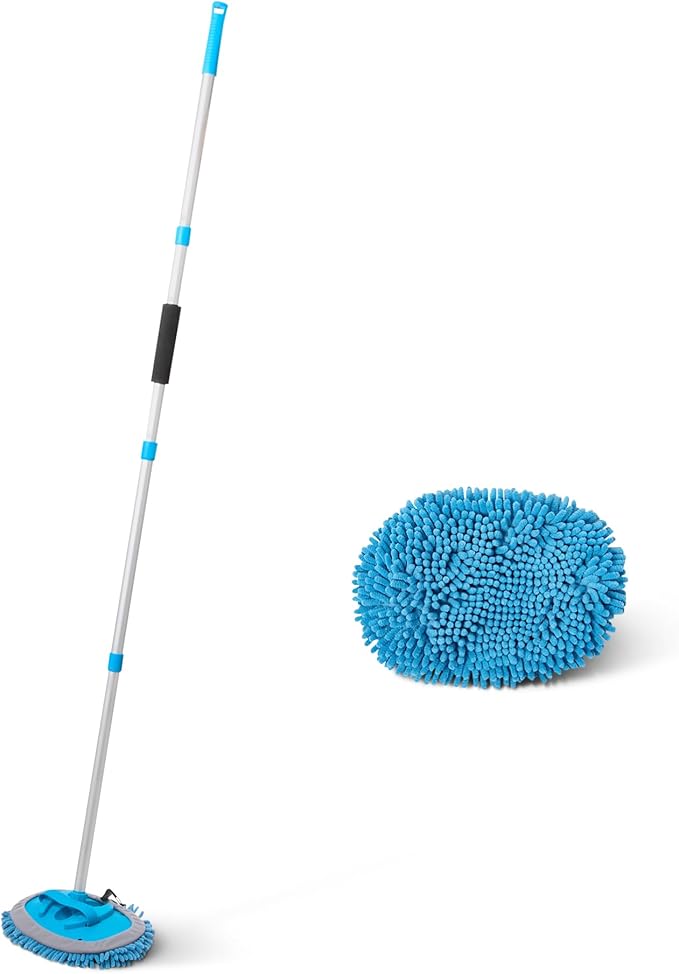 Amazon Basics Car Wash Brush with Long Handle, Microfiber Mop Mitt, for Car RV Truck, 62 inch, Blue