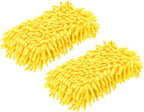 HARFINGTON 2pcs Car Wash Sponge 8.7" x 4.3" Chenille Microfiber Mitt Scratch-Free Absorbent Scour Scrubber Cleaning Sponge for Washing Detailing on Cars, Trucks, SUV, Boats, RVs, Yellow