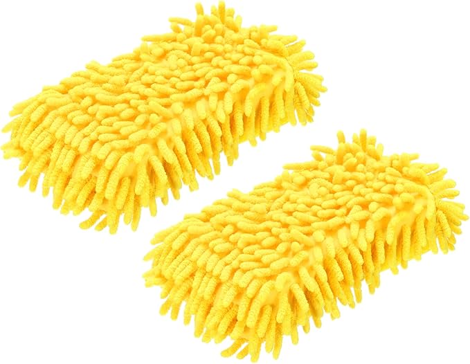 HARFINGTON 2pcs Car Wash Sponge 8.7" x 4.3" Chenille Microfiber Mitt Scratch-Free Absorbent Scour Scrubber Cleaning Sponge for Washing Detailing on Cars, Trucks, SUV, Boats, RVs, Yellow