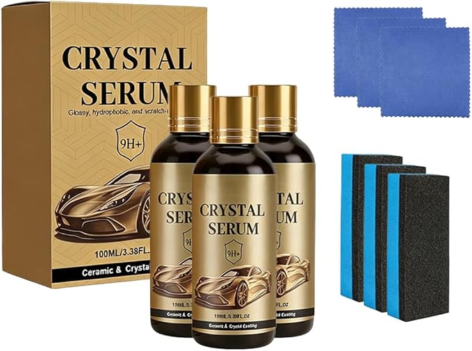 Crystal Serum, Ceramic Coating for Cars, 3.38FL.OZ 9H Nanotechnology Paint Protection Kit, Advanced Crystal Serum for High Gloss Shine & Hydrophobic Water Beading (3pcs)