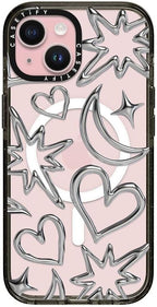 CASETiFY Impact iPhone 15 Case [Slim/Compatible with Magsafe / 8.2 ft. 4X Military Grade Drop Protection] - Chrome Scribbles - Clear Black