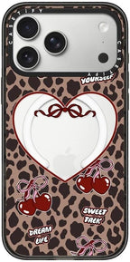 CASETiFY Impact iPhone 17 Pro Max Case [Slim/Compatible with Magsafe / 8.2 ft. 4X Military Grade Drop Protection] - Leopard Cherries - Clear Black