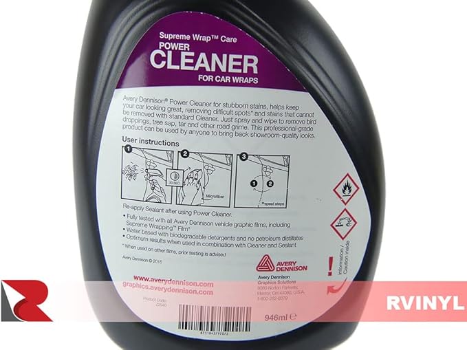 Avery Dennison Power Wrap Care Cleaner in Black - Removes Dust, Light Dirt, Fingerprints - Multipurpose Cleaning Fluid for Vinyl Protection Films