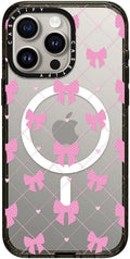 CASETiFY Impact iPhone 15 Pro Max Case [Slim/Compatible with Magsafe / 8.2 ft. 4X Military Grade Drop Protection] - Bow-net Lace - Clear Black