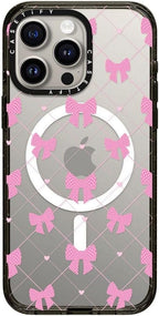 CASETiFY Impact iPhone 15 Pro Max Case [Slim/Compatible with Magsafe / 8.2 ft. 4X Military Grade Drop Protection] - Bow-net Lace - Clear Black