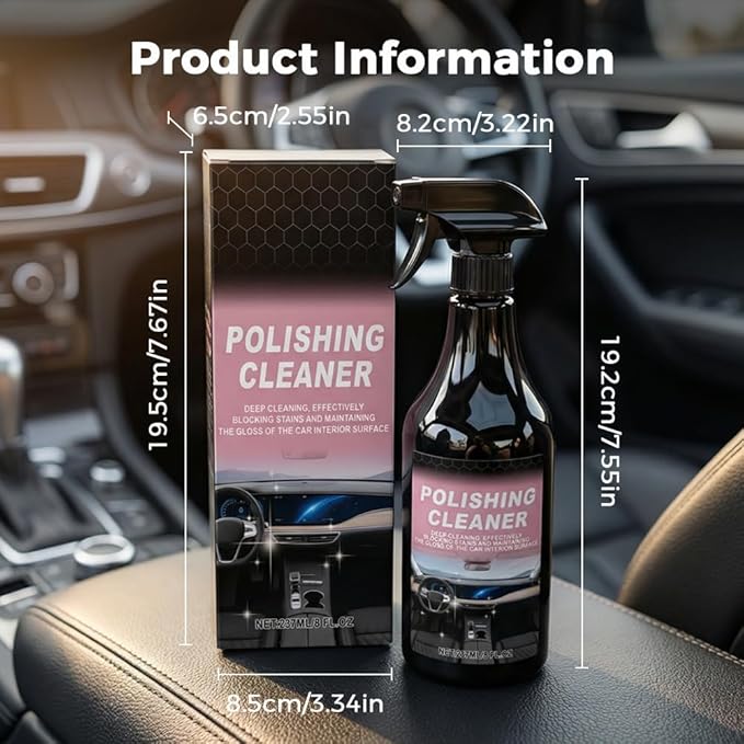 Car Interior Cleaner, 2026 New Polishing Cleaner Car Interior, Cleans & Protects Leather, Vinyl, Plastic, Rubber, Glass with a Streak-Free Finish, Polishing Cleaner Detailer Spray for Vehicle (2pcs)