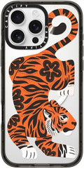 CASETiFY Impact Case for iPhone 16 Pro Max [Slim / 8.2 ft. 4X Military Grade Drop Protection/Compatible with Magsafe] - Fierce Tiger - Clear Black
