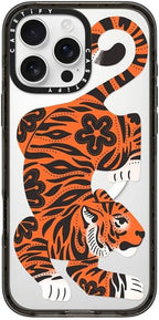 CASETiFY Impact Case for iPhone 16 Pro Max [Slim / 8.2 ft. 4X Military Grade Drop Protection/Compatible with Magsafe] - Fierce Tiger - Clear Black