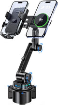 Dual Cup Phone Holder for Car,Holds 2 Phones Simultaneously,Qi2.2 Max 25W Fast Wireless Car Charger Phone Mount,Cup Mount,Compatible with MagSafe ＆ 4.0-7.0 Inch Smartphones