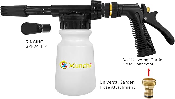 Foam Gun Car Wash Gun, Foam Blaster Equips 3/4" Universal Garden and Quick Connector (Connects to Any Garden Hose) for Watering Plants, Lawn, Patio, Car Wash, Cleaning