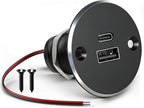 12V USB Outlet All-Aluminum QC 3.0 USB-A & USB-C PD3.0 Dual High-Speed Charger Socket, Recessed Mount Type-A Type-C Port for Camper Van Trailer RV Boat Truck (Big Version)