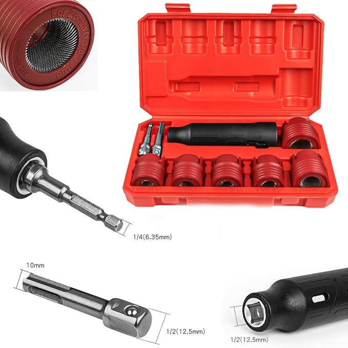 9-Piece Car Wheel Stud Cleaner Tool Set, Rust Removal Brush for 12-28mm Nuts, Drill Attachment for Impact Driver Use