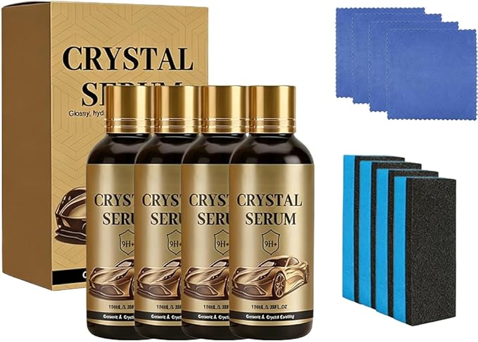 Crystal Serum, Ceramic Coating for Cars, 3.38FL.OZ 9H Nanotechnology Paint Protection Kit, Advanced Crystal Serum for High Gloss Shine & Hydrophobic Water Beading (4pcs)