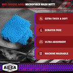 AIDEA Car Wash Mitt Microfiber, 1PK Scratch Free Lint-Free, Premium Chenille Microfiber Sponge Mitt Car Wash Brush, Blue, Regular Size 7.12''X10.14''