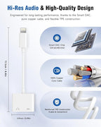 Apple MFi Certified 2-in-1 Lightning to 3.5mm Headphone Jack Adapter,Fast Charger&Aux Audio Splitter Dongle for iPhone-Car AUX,Home,Gym,Travel,Compatible with iPhone 14/13/12/11/XR/X/8/7,2Pack,White