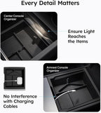 Wigoo Center Console Organizer for Tesla Model Y Juniper (Only Premium & Performance 2025 2026) and All Model 3 Highland Accessories [Double-Layer Storage, Smooth Sliding] 2PCS Black