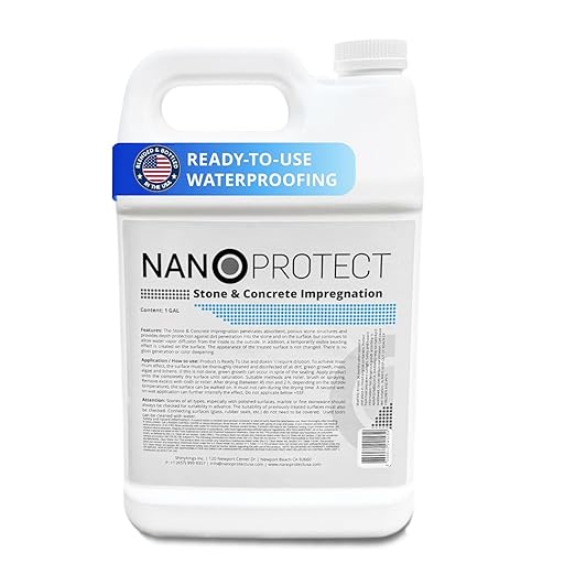 Nanoprotect Concrete & Stone Sealer Indoor & Outdoor | Long-Term Protection Against Water, Stain & Dirt | for Driveway, Patio, Pavers and Any Absorbent Stone | 1 Gal