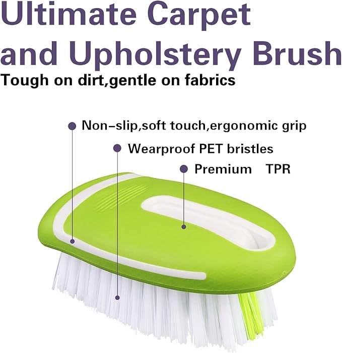Carpet Cleaning Brush & Upholstery Brush Set, Hard Bristle Carpet Scrub Brush, Rug Brush, Couch Cleaner Brush, Fabric/Leather Detail Brush for Car, Home & Outdoor Furniture (Green)