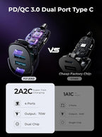 Car Charger USB C, 4 Port 70W Super Fast Charging for iPhone 17 Car Adapter, Dual PD 35W Type C & QC 3.0 USB A Multiport Car Cigarette Lighter Accessories for iPhone 16 15 14 13 12, iPad, Galaxy S26