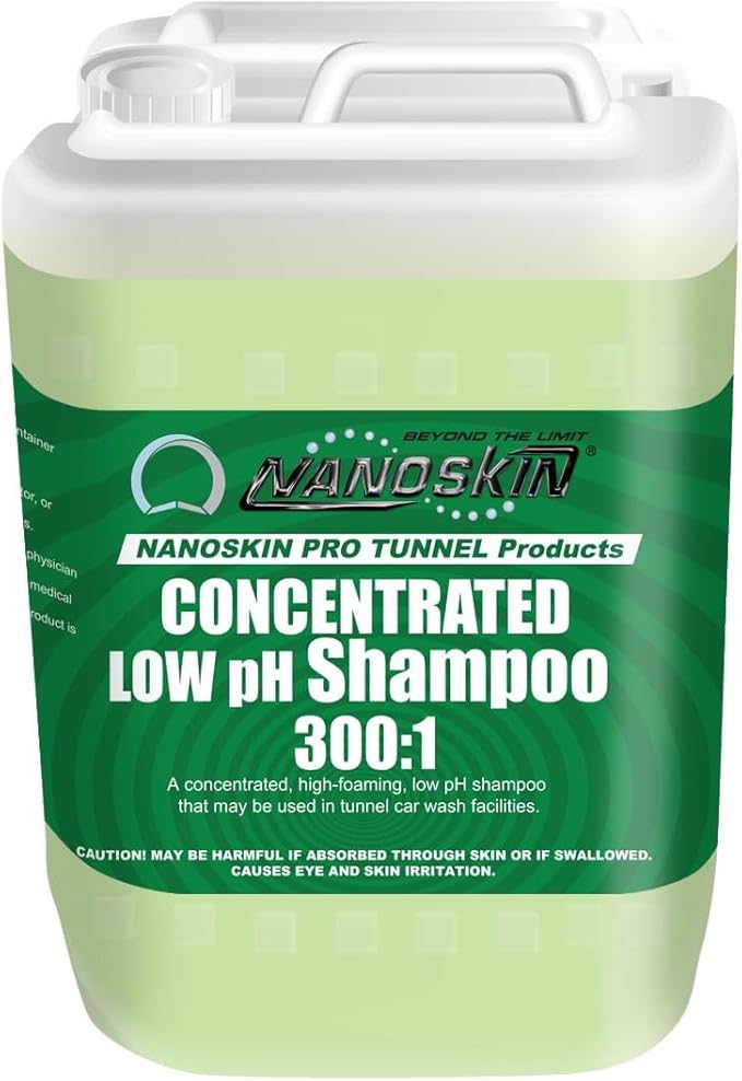 Nanoskin Low pH Pre-Soak Shampoo 5 Gallons – High Foaming HF Acid-Free Cleaner for Touchless & Tunnel Car Wash Systems | 300:1~500:1 Concentrate | Brightens Vehicle Surfaces, Rinses Clean, Aids Drying