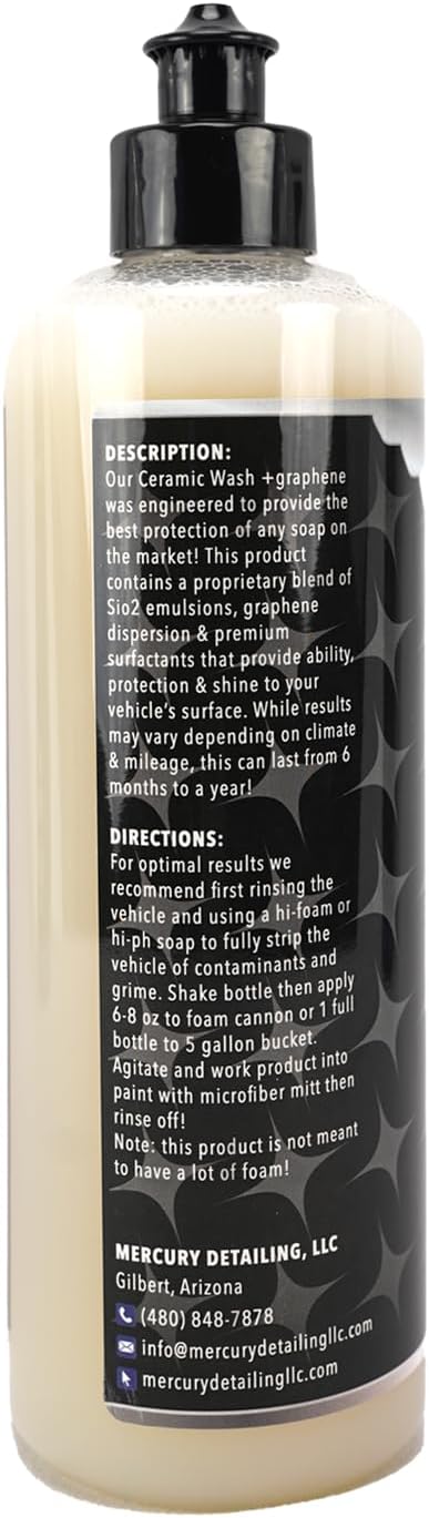 Ceramic Soap with Graphene Car Wash Soap 16 oz (Pack of 1) – High Foaming SiO2 Formula | Long-Lasting Protection | pH Neutral | Foam Cannon, Pressure Washer, & Bucket Wash Compatible