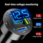 4 Ports USB Car Charger USB Adapter with Voltmeter,Type C Port PD 3.1/QC 3.0 Super Fast Charging Car Cigarette Lighter Plug for iPhone 14 13 12,S22 S21 S20,iPad Pro& More Mobil Phone (Black)