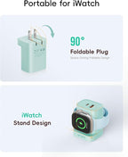 VRURC Charger for Apple Watch, Built-in Wireless Magnetic Charging Station for iWatch SE/11/10/9/8/7/6/5/4, PD 20W USB C Charging Block, Folable Wall Charger Fast for iPhone 17/16/15/14/13-Green