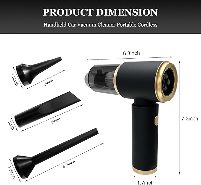 Handheld Car Vacuum, 14500PA Rechargeable 4 in 1 Vacuum Cleaner & Air Duster with Multi-Nozzles, Portable Cordless 120W High Power Hand Held Vacuum for Car Home Office Pet