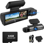 64GB Dash Cam Front and Rear for Cars with Night Vision, 1080P Dual Lens Dash Camera Inside and Outside, 24H Parking Monitor, Motion Detection, Loop Recording, Car Camera with Audio