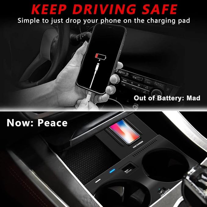 Wireless Car Charger Compatible with BMW X5 X6 X5M X6M 2020-2022 Center Console Accessory Panel, 15W Qi Fast Charging Phone Pad for F85/F86 Support Original NFC, size