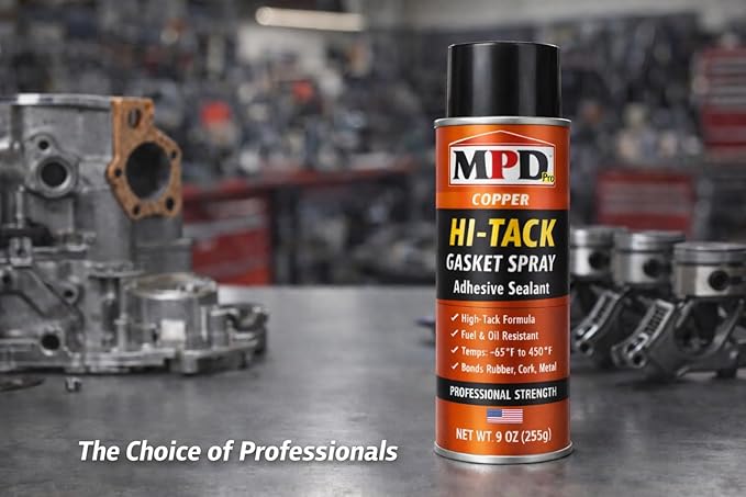 MPD Pro Hi-Tack Gasket Spray Adhesive Sealant – High-Tack Aerosol Gasket Bonding Spray, Fuel & Oil Resistant, −65°F to 450°F, Professional Assembly Aid, (12-Pack)