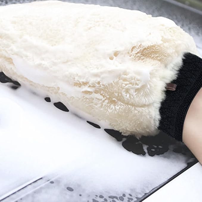 OKAYDA Natural Lambskin Wool Car Wash Mitt Extra Large Size Scratch-Free Sheepskin Wash Mitt