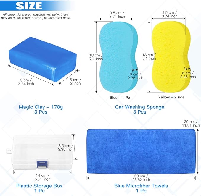 Glarks 8Pcs Clay Bar Car Detailing Clay with Premium Microfiber Washing Towel and Car Wash Sponges for Cleaning Oxidation, Scale, Bird Feces, Iron Powder, Acid Rain, and Sap on Car and Glass