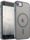 SUPFINE Magnetic for iPhone SE Case 2022 (3rd)/2020 (2nd), iPhone 8 Case with Screen Protector (Compatible with MagSafe) (Military Grade Drop Protection) Translucent Matte Phone Case,Gray