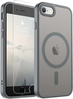 SUPFINE Magnetic for iPhone SE Case 2022 (3rd)/2020 (2nd), iPhone 8 Case with Screen Protector (Compatible with MagSafe) (Military Grade Drop Protection) Translucent Matte Phone Case,Gray